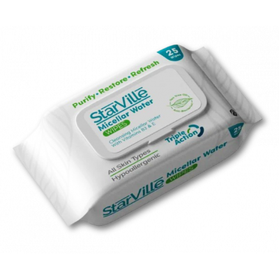 STARVILLE MICELLAR WATER WIPES WITH VITAMINS B3 & E FOR ALL SKIN TYPES 25 WIPES